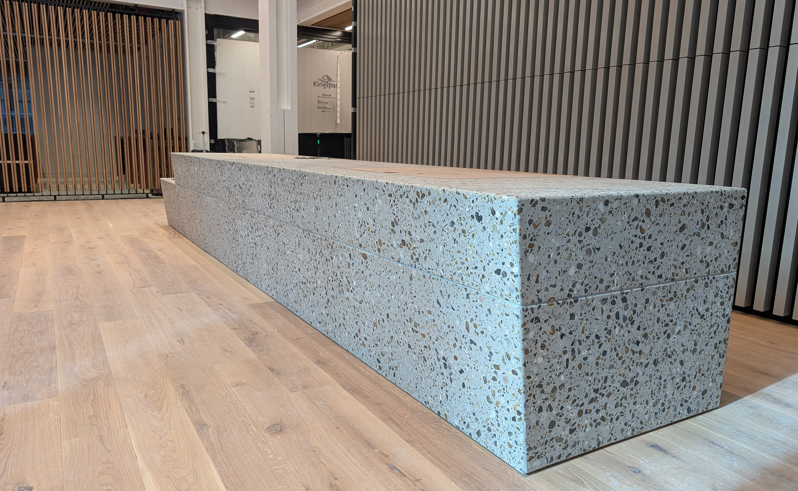 bespoke terrazzo reception desk at 100 Fetter
